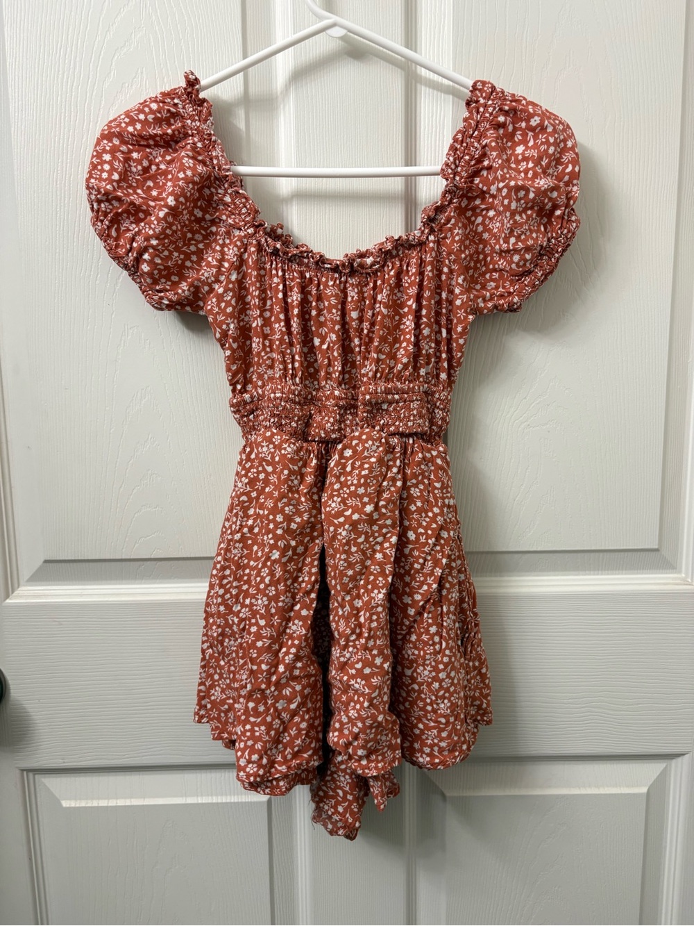 Bluenotes Rust Floral Puff Sleeve Romper